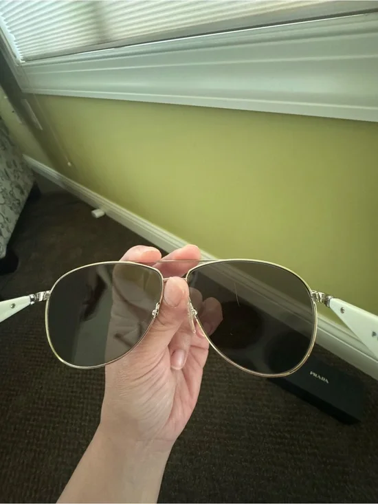 Prada White Temple Sunglasses Arm with Black Logo