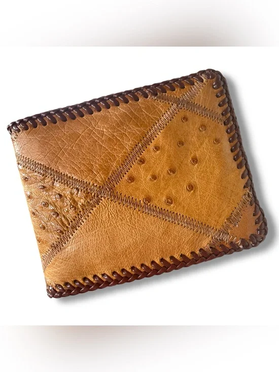 Artisan Slim Leather Multi-textured Diamond Patch Designed Brown Wallet Bi-Fold