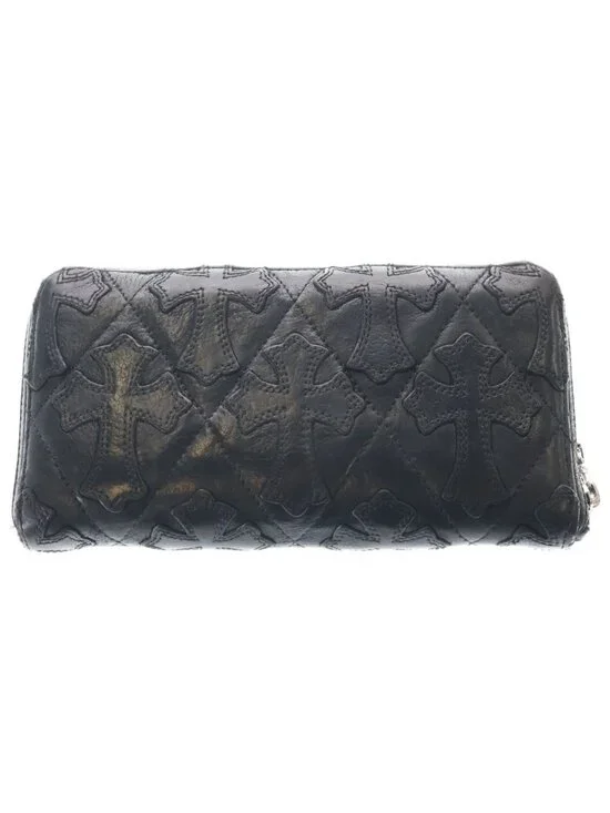 Chrome Hearts Rec Zip Quilted Cemetery Cross Destroy Leather Wallet