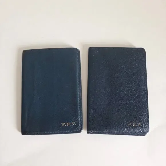 Vintage Blue Leather Card Cases Lot of 2 Monogrammed WHW