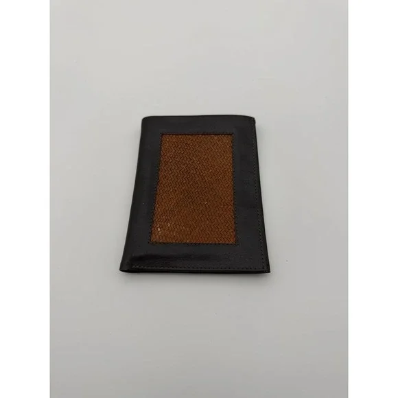 Homero Ortega Leather Passport Holder Wallet Woven Inlay Brown Ecuador Mens