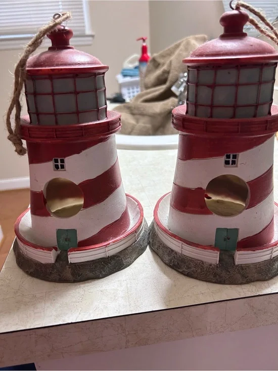 Coastal Red & White Lighthouse Decorative Accent Pair - Brand Unknown