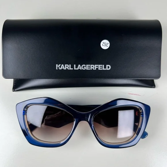 New Karl Lagerfeld Women's Geometric Cat-Eye Sunglasses w/ 3D Logo - KL6127S