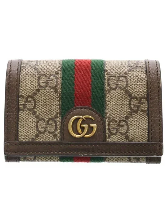 Gucci Ophidia GG Supreme Sherry Leather Card Case Business Holder Bicolor Brown