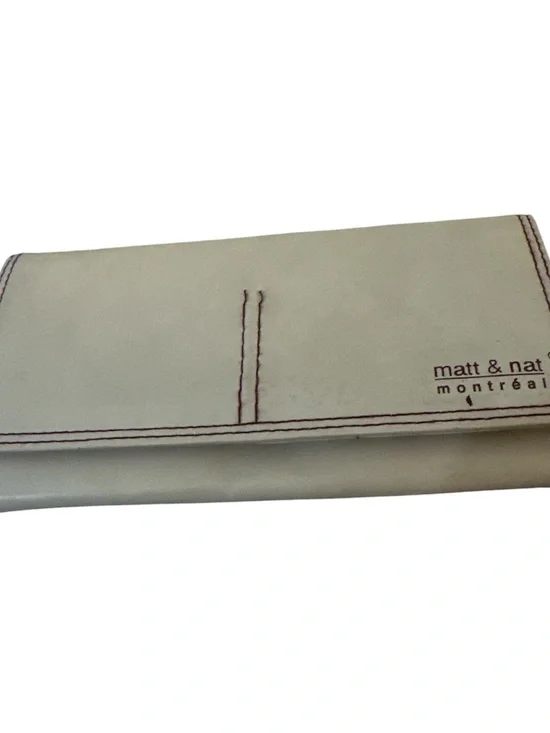 Matt & Nat Cream Long Wallet with Contrast Stitching purple vegan silver acc