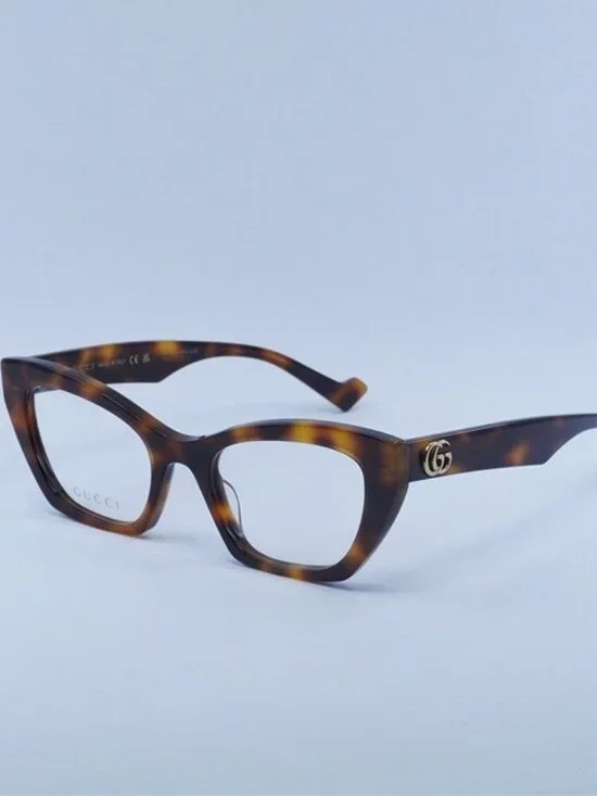 Gucci GG1334O 002 Eyeglasses Medium Havana 52mm Cat Eye Frame