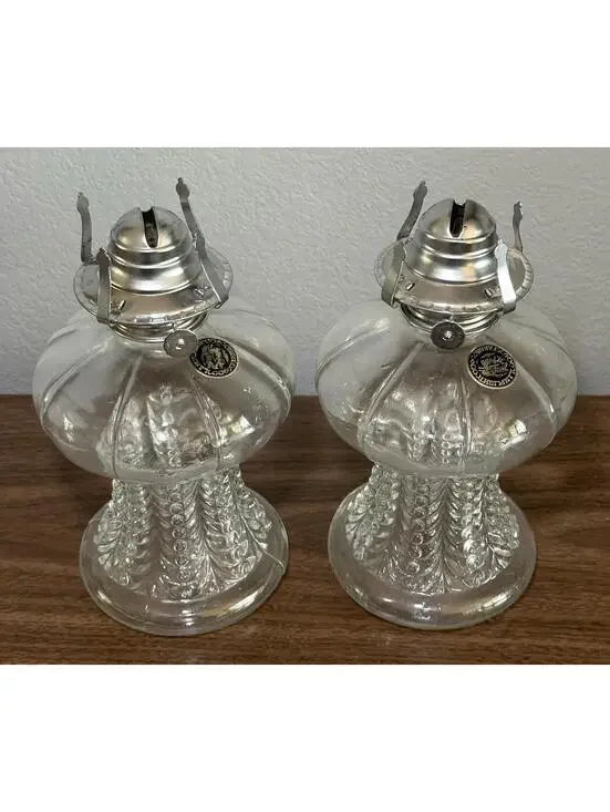 TWO Vintage Lamplight Farms 255 Draped Glass Oil Lamps 9