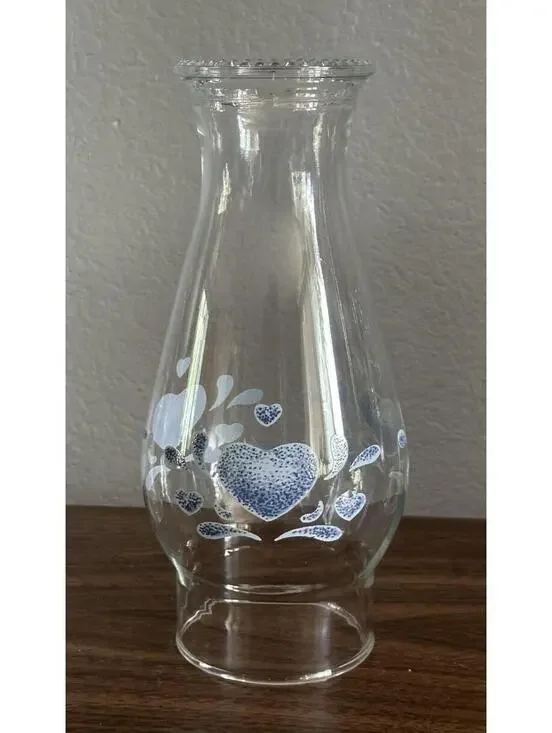 Glass Chimney Hurricane Lantern Globe - Blue Hearts Beaded Rim 3