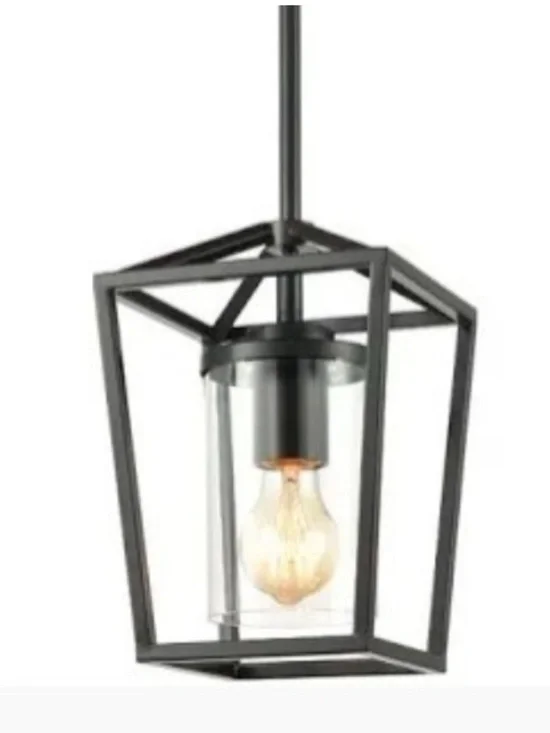 New Modern Industrial Black Cage Frame Hanging Rod Lamp Pendant