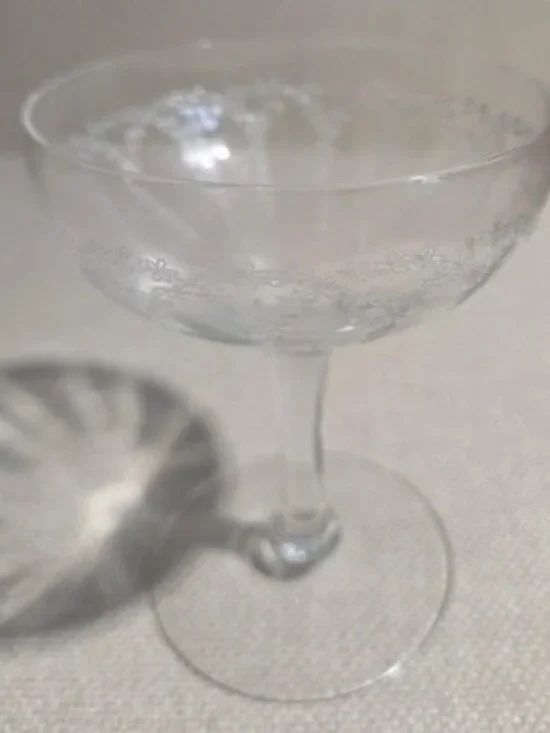 Set of 11 Vintage 1920s Fry Glass DE103 Etched Crystal Champagne Coupes 7761