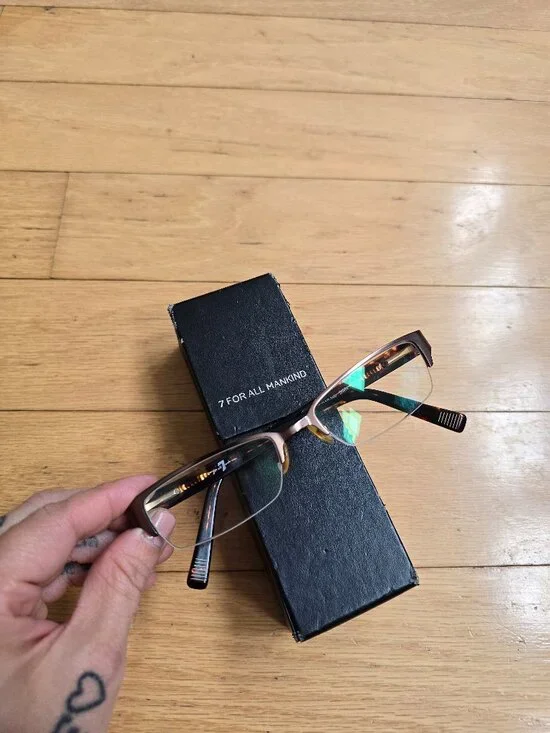 7 for All Mankind | Y2K retro semi rimless tortoise academia eye glasses