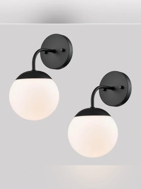 Set of 2 Black Wall Sconces – Modern Globe Glass Vanity Bathroom Lights