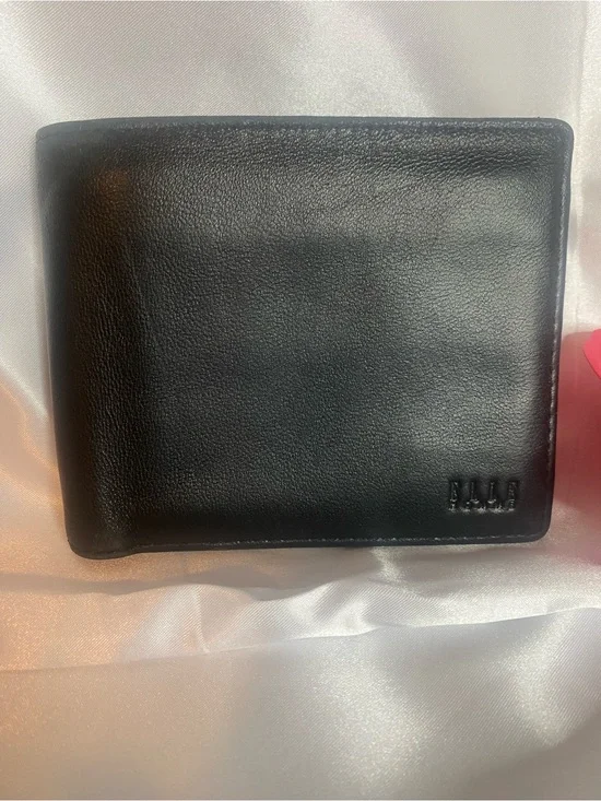 Classic Black Leather Bi-Fold Wallet with Subtle Embossed Logo