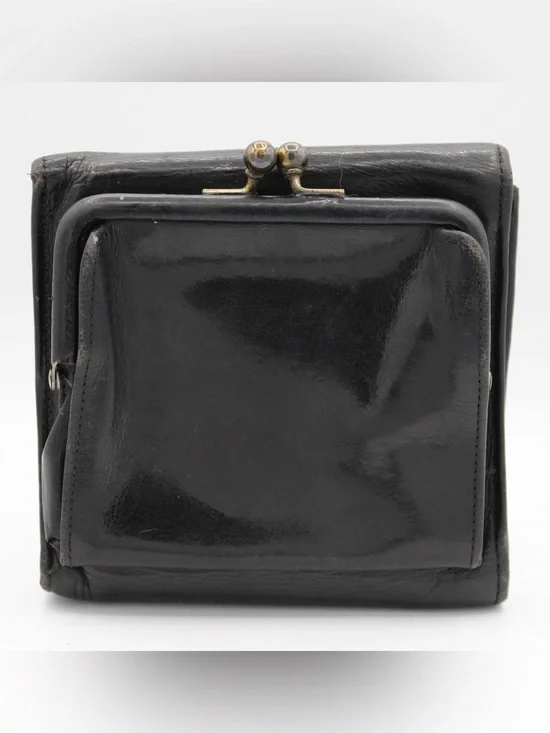 Coach Black Trifold Leather Men's Kiss-Lock Coin Wallet