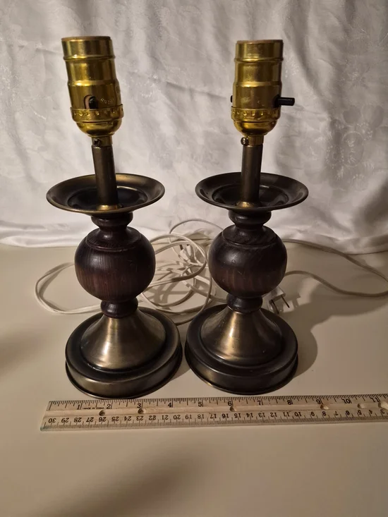 Pair of Vintage Wood and Brass Table Lamps