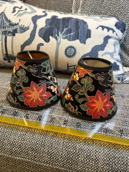 Vintage Floral Black and Red Pair of Lamp Shades Set of 2
