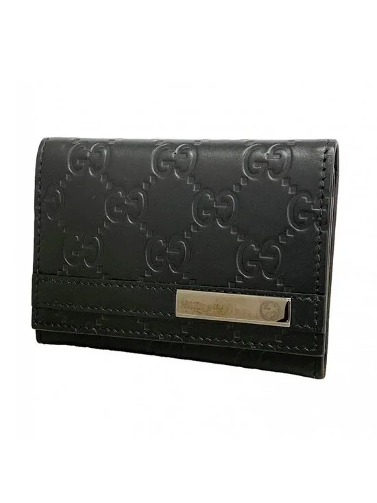 Gucci Business Card Holder Guccissima Leather Black Silver
