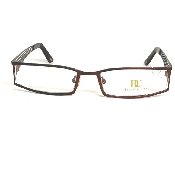 DiCaprio Brown Rectangular Eyeglasses‎ Frames 51-18-140 Striped Temple Design