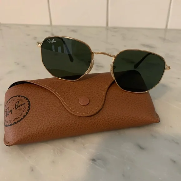 Ray-Ban Gold Frame Sunglasses with Green Lenses
