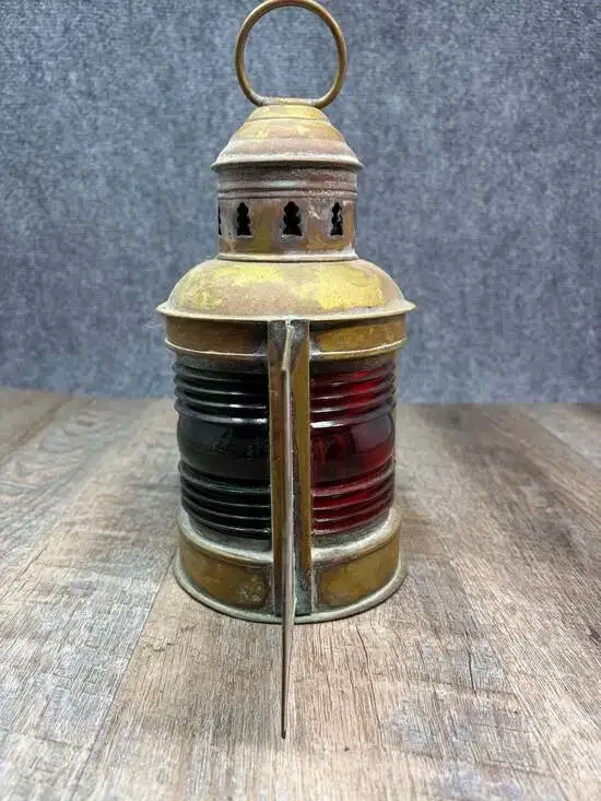ANTIQUE BRASS PERKO SHIP MARINE NAUTICAL DE-LITE RED GREEN LIGHT LANTERN PATINA