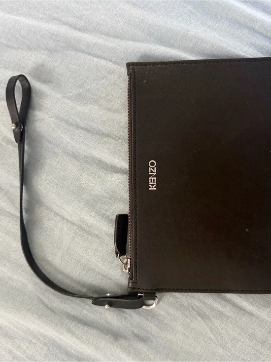 Kenzo Black Leather Wristlet Clutch with Detachable Strap