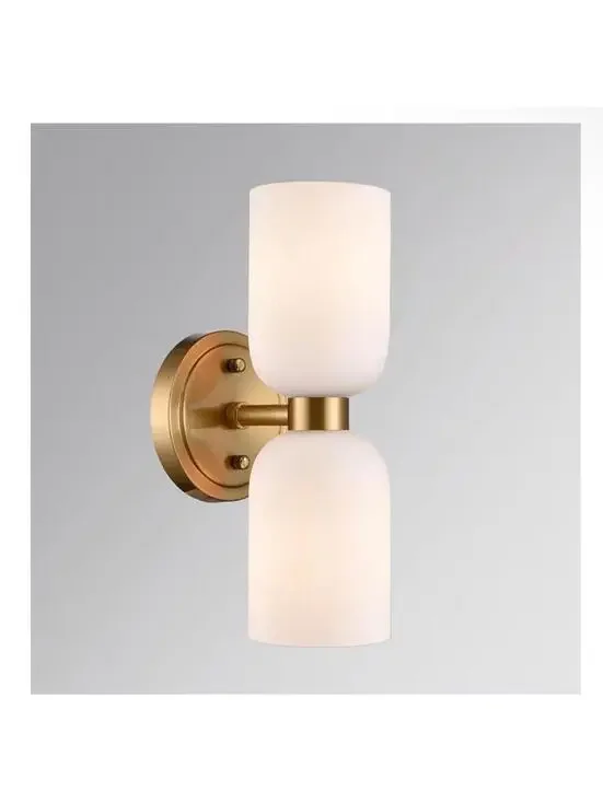 CLAXY Gold Wall Sconce Modern Bathroom Vanity Light with Milky White Glass 2-Lig