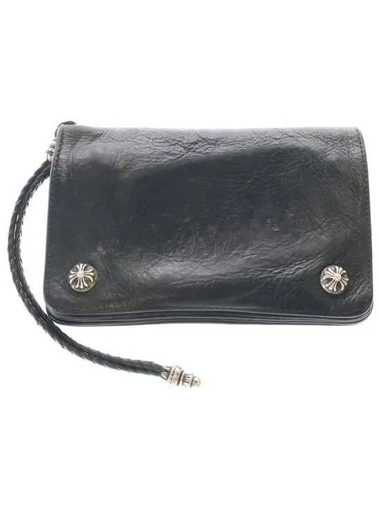 Chrome Hearts Cross Ball Button Leather Wallet Black