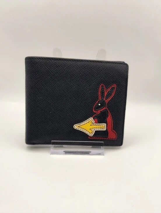 Prada Saffiano Leather Rabbit Bifold Wallet - Black