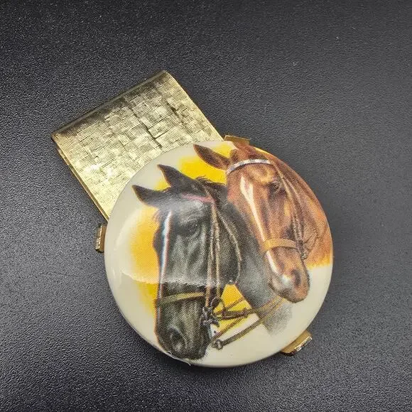 Vintage Equestrian Horse Themed Money Clip Gold Tone #4