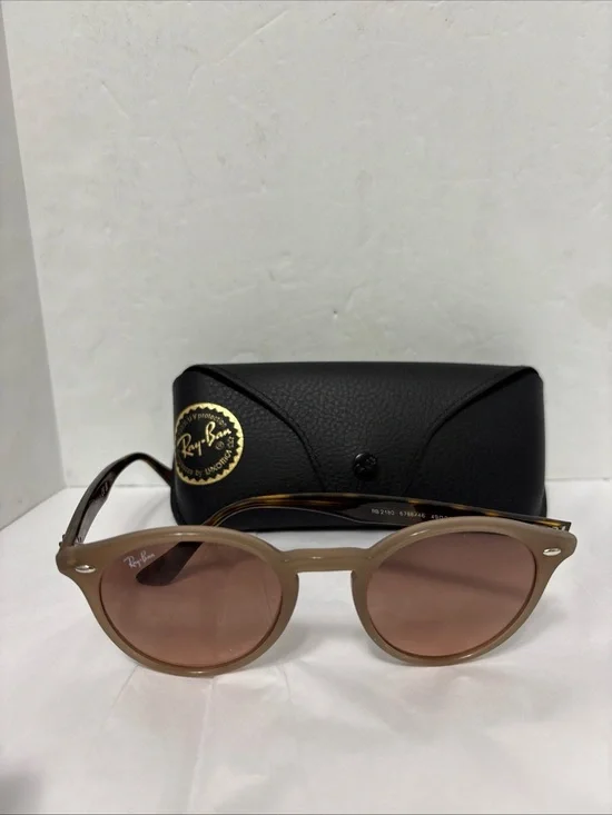 Ray-Ban Havana Round Sunglasses Beige Frame with Pink Gradient Gray Lenses. New.