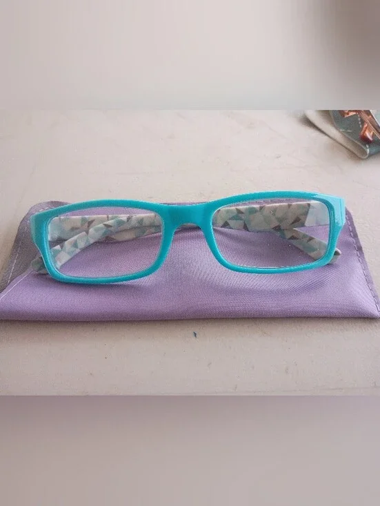 Turquoise Geometric Pattern Reading Glasses (+2.50 Strength) with Purple Pouch