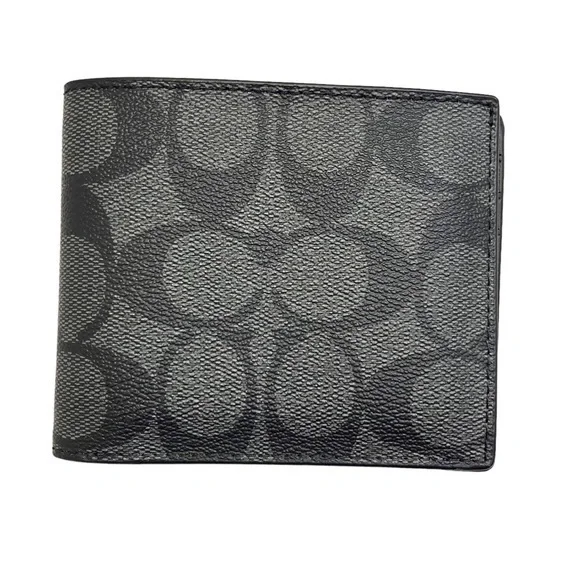 Coach gray and black Id Billfold Wallet In Signature Canvas