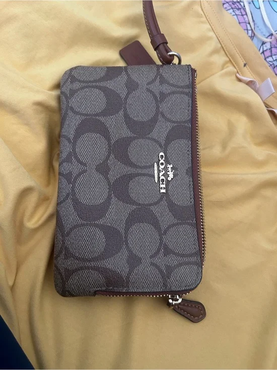 Coach Brown Signature Zip-Around Wristlet Wallet