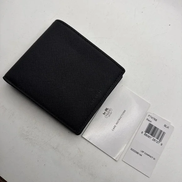 Black Coach Men's Leather Wallet F74768 New Bi-fold With Insert