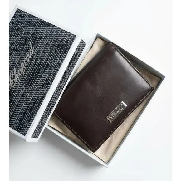 Chopard Men's Brown Leather Bifold ID Card Holder Wallet ITALY