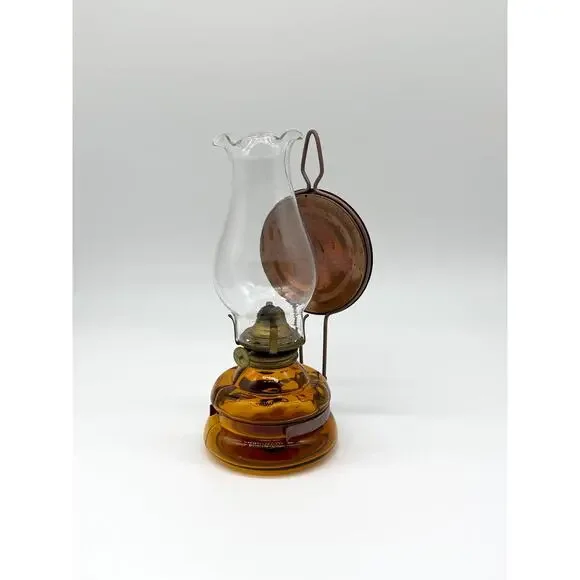 Vintage Patio Lamp Made In Japan Amber Glass Oil Lamp w Reflector Chimney