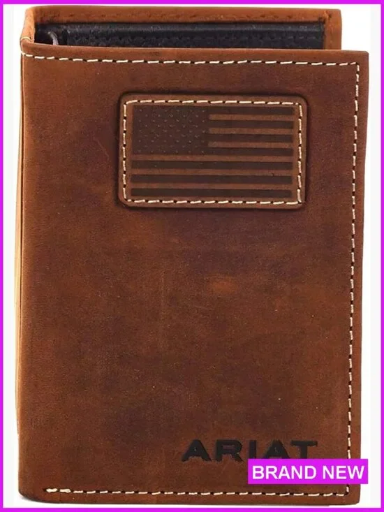 Tri-Fold Wallet Western Style Embroidered Patch Classic Men's Accessory