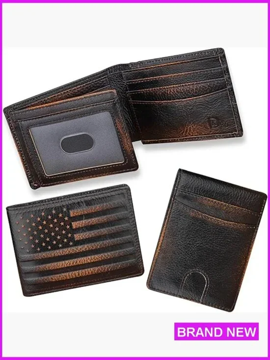Slim RFID Bifold Wallet Genuine Leather Minimalist Men's Accessory Patriotic