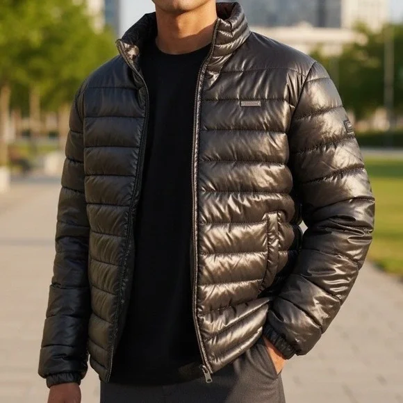 Sean John Mens Black Puffer Jacket‎ Lightweight Quilted Full Zip SJACE9071 Large