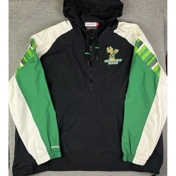 Vintage Hardwood Classic Mitchell &‎ Ness Milwaukee Bucks Jacket Coat Men's 5XL