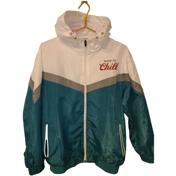 VTG Coors Light‎ Wind Breaker Hoodie Jacket Turquoise Made to Chill Sz Sm Vents