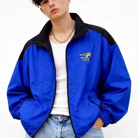 VTG 90s Dunbrooke Pit‎ Row Colorblock Windbreaker XL Blue Vented Embroidered