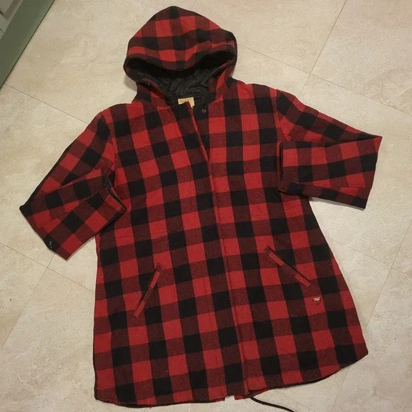 Levis Mens‎ XL Wool Blend Buffalo Quilted Hooded Plaid Jacket Coat VERY RARE