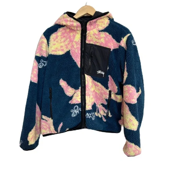 Stussy Floral‎ Sherpa Hood Jacket Dark Teal Men’s Small