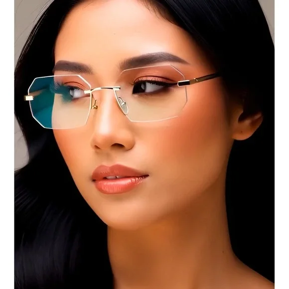 Eyeglasses Cutout‎ Clear Lens Glasses Gold Frame Women Fashion Accessory Gafas