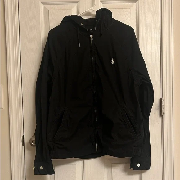 Polo by Ralph Lauren Black Windbreaker Jacket Cotton Nylon Size Large