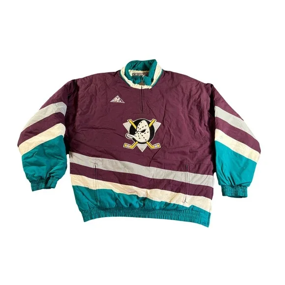 Vintage Apex One Mighty Ducks Puffer Jacket Mens Large Eggplant‎ 90s Quarter Zip