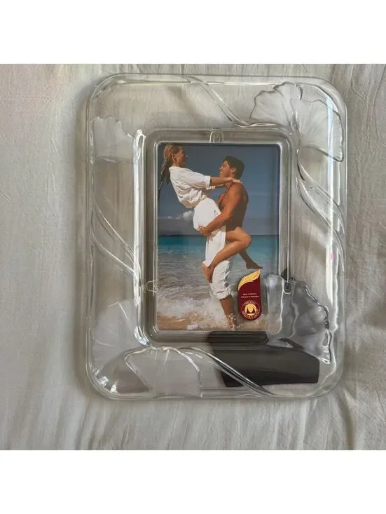 Vintage WaltherGlas Germany Crystal Picture Frame Frosted Ginkgo Leaf 4x6 Mikasa