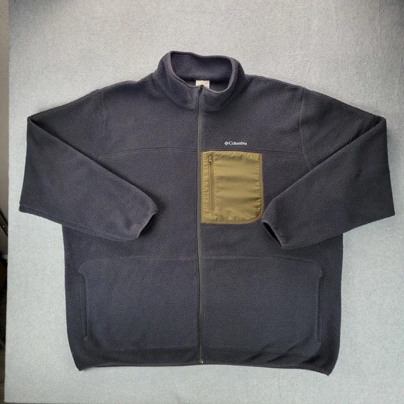 Columbia Mens 4X Full Zip Fleece Jacket Charcoal Grey Olive Green AS0478‎ 4XL