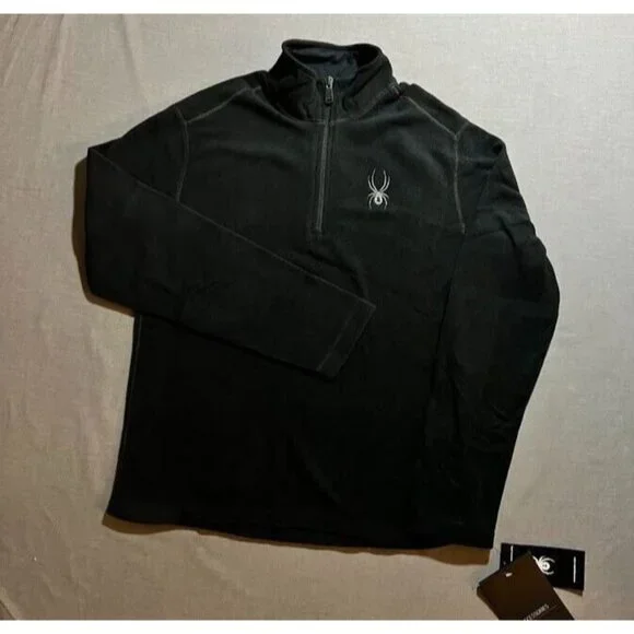 Spyder Fleece Jacket Adult Small Black Soft Long Sleeve‎ 1/4 Zip Mens.